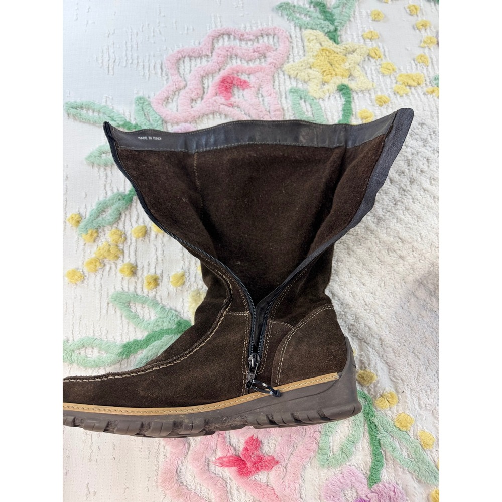 Made in Italy vtgBrown Suede leatherMid Calf Boots Side Zip Lug Sole Size 39 - Picture 7 of 9